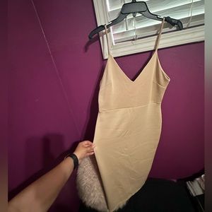 NWT- Forever 21 Taupe knee length dress V-neck and V back